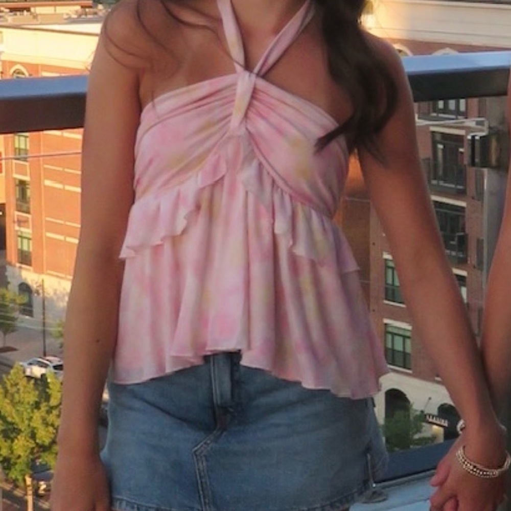 Light Pink Tie-Neck Ruffle Camisole